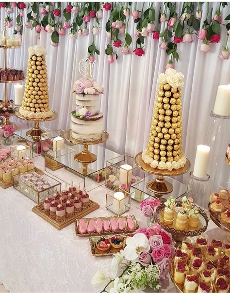 The Chronicles of Nadia Desert Table Decoration Ideas Wedding, Elegant Dessert Table, Wedding Food Table, Wedding Cake Table Decorations, Food Display Table, Cakes And Desserts, Shower Desserts, Cake Table Decorations, Dessert Party