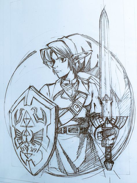 Link Legend Of Zelda Art, Link Zelda Drawing, Zelda Sketch, Tattoo Crane, Zelda Drawing, King Drawing, Zelda Tattoo, Pencil Portraits, Link Art