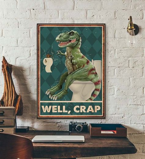 Bathroom Posters Funny, Dinosaur Wall Decor, Dinosaur Posters, Dinosaur Wall Art, Poster Funny, Dinosaur Funny, Dinosaur Wall, Canvas Print Display, Bathroom Humor