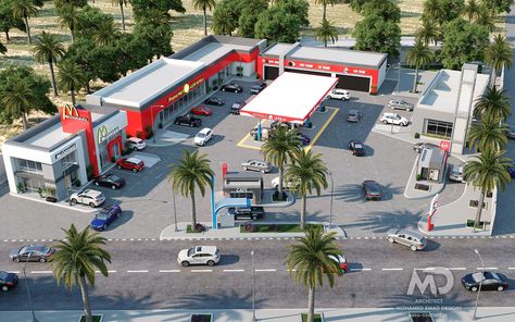 Modern Petrol Station Design, Filling Station Design Plan, Gasoline Station Design, Fuel Station Design Plan, Gas Station Design, Supermarket Ideas, Commercial Building Plans, Gasoline Station, Mall Facade