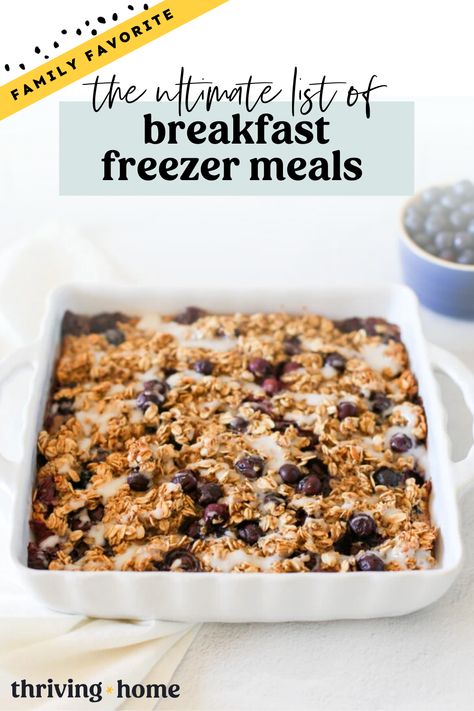 Amazing breakfast recipes that are freezer friendly! Use these recipes for healthy breakfasts and meal prepping! Postpartum Freezer Breakfast, Freezer Oatmeal Bake, Breakfast Freezer Meal Prep, Freezer Friendly Breakfast Casserole, Frozen Breakfast Meal Prep, Meal Train Breakfast Ideas, Freezable Breakfast Ideas, Breakfast Casserole Freezer Meal, Freezable Breakfast Casserole