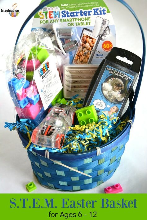 What can you give kids in their Easter basket besides (or instead) of candy? I love to think of themes. A S.T.E.M (STEM - science, technology, engineering, and math) theme a fun educational option. Today I want to share some fun little gifts for Easter basket items that work for kids ages 6 to 12. Easter Candy Bouquet, Tricky Tray, Easter Basket Themes, Auction Basket, Decorating Easter Baskets, Auction Baskets, Raffle Basket, Easter Basket Items, Math Gift