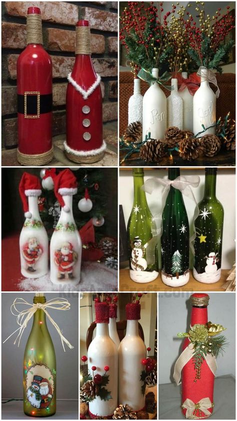 Christmas Ideas with Up-cycled Wine Bottles - Kids Art & Craft Diy Christmas Wall Decor, Christmas Wall Decor Ideas, Wine Bottle Christmas Tree, Christmas Wall Decor Diy, Diy Christmas Wall, Buffalo Check Christmas Decor, Wine Bottle Crafts Christmas, Holiday Wine Bottles, Bottle Designs