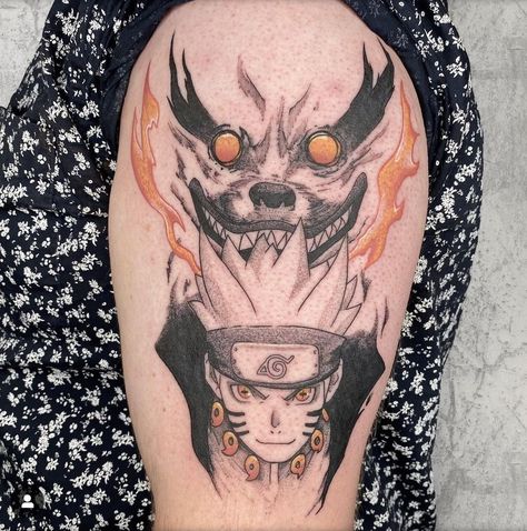 Kurama Seal Tattoo, Kurama Tattoo Ideas, Kurama Eyes Tattoo, Kurama Tattoo Design, Kurama Tatoos Ideas, Naruto Nine Tails, Nine Tailed Fox, Naruto Tattoo, Fox Tattoo