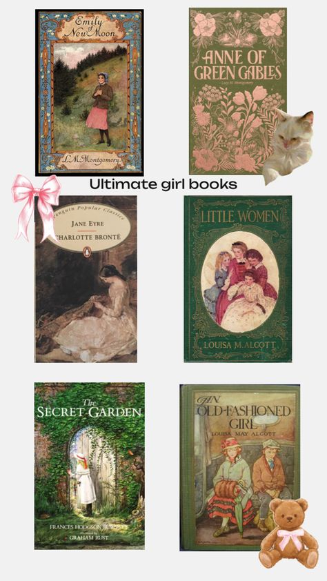 Books girl gilr pink bow teddybear cat jane eyre anne of green gables secret garden old books classics Books To Read Nonfiction, Unread Books, Recommended Books To Read, Inspirational Books To Read, Top Books To Read, Literature Books, Anne Of Green, Jane Eyre, Book Suggestions