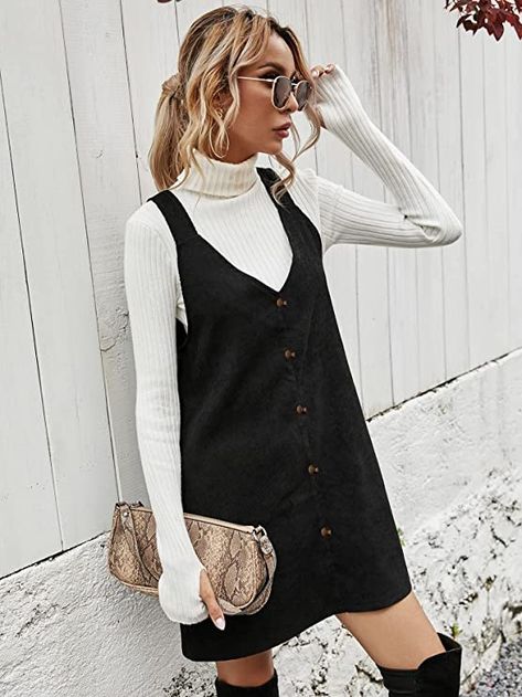 Milumia Women's Corduroy Overall Dress V Neck Sleeveless Solid Short Pinafore Dress Grunge Outfits Women, Corduroy Overall Dress, Pantsuits For Women, Suspender Dress, Vestido Casual, Versatile Dresses, Overall Dress, Types Of Skirts, Grunge Outfits