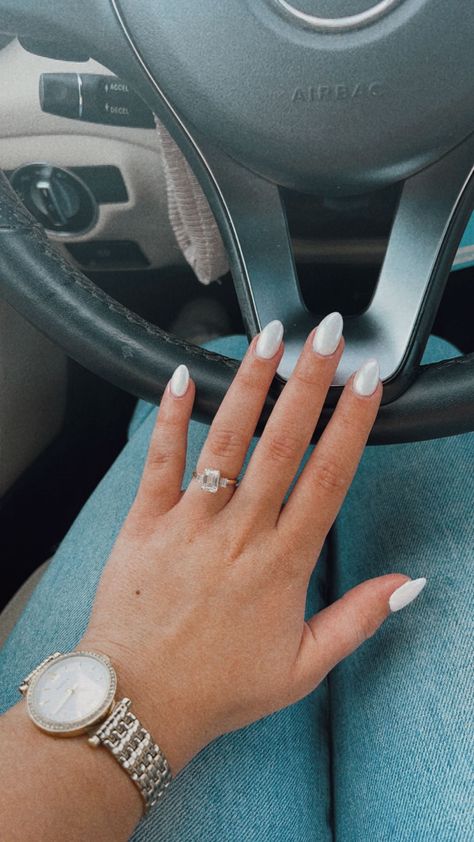 White With Crome Nails, Hoco Nails For Silver Dress, Preppy Nails White, Nails To Match White Dress, White Dress Nails, White Chrome Dip Nails, Hoco Nails For Pink Dress, White With Chrome Nails, Nails For Dance