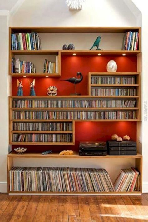 nice 15 Fun and Amazing Ways to Display Books http://matchness.com/2018/02/04/15-fun-amazing-ways-display-books/ Non Traditional Book Shelves, Dvd Storage Ideas, Diy Dvd Storage, Record Room, Walnut Shelves, Cd Storage, Dvd Storage, Regal Design, Vinyl Record Storage