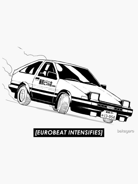 Initial D Car Drawing, Initial D T Shirt Design, Initial D Painting, Initial D Tattoo Ideas, Initial D Tattoo Anime, Ae86 Tattoo, Initial D Sticker, Initial D Tattoo, Eurobeat Intensifies