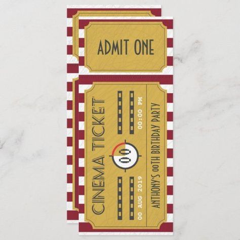 Admit Ticket, 12th Birthday Party Ideas, Movie Night Theme, Movie Themed Party, Movie Ticket, Movie Birthday, Add Photo, Retro Birthday, Ticket Invitation