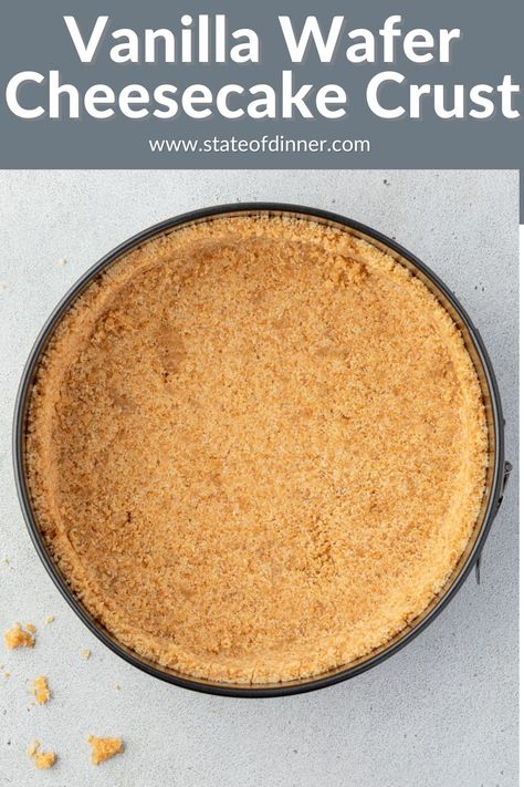 This easy Vanilla Wafer Crust makes the ideal base for creamy cheesecakes. The crisp crust lends a more refined vanilla flavor than a traditional graham cracker crust, which allows the cheesecake filling to shine. Cheesecake With Nilla Wafer Crust, Cheesecake Crust Alternative, Vanilla Wafer Cheesecake, Crust For Cheesecake, Graham Wafer Crust, Cheesecake Crust Recipe, Mario Cupcakes, Nilla Wafer Crust, Vanilla Wafer Crust