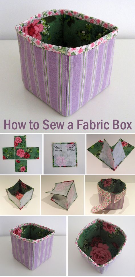 How To Make A Fabric Box Tutorials, Sew Basket Pattern, Sew A Basket Fabric Boxes, Fabric Baskets Diy Free Pattern Tutorials, Fabric Box Sewing Pattern, Material Boxes Diy, How To Sew Fabric Baskets, Fabric Gift Boxes Patterns, Square Fabric Basket Pattern