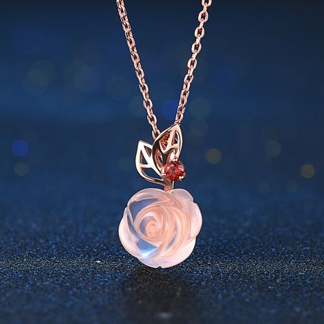 Elegant Necklace With Rose Flower Pendant, Elegant Rose Pendant Jewelry, Rose Flower Pendant Jewelry For Her, Elegant Rose Flower Pendant Necklace, Rose Gold Flower Pendant Necklace, Nature-inspired, Rose Quartz Necklace Pendants, Snowflake Jewelry, Pretty Jewelry Necklaces, Rose Quartz Pendant