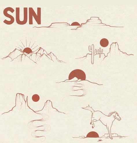 Arizona Line Tattoo, Minimal Desert Tattoo, Desert Sunrise Tattoo, Cosmic Cowboy Tattoo, Red Rock Tattoo, Grand Canyon Tattoo Simple, Bryce Canyon Tattoo, Western Sunset Tattoo, Desert Sunset Tattoo