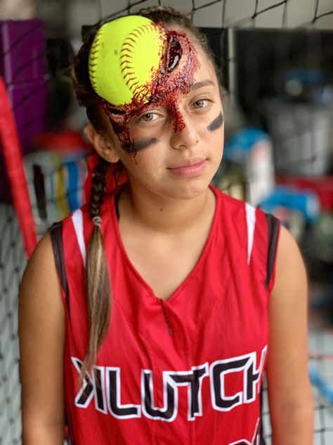 Zombie Athlete Costume, Halloween Treats For Softball Team, Softball Zombie Costume, Halloween Softball Costumes, Softball Zombie Costume Diy, Cute Eyeblack Ideas For Softball, Softball Halloween Ideas, Cool Eyeblack Softball, Cute Eyeblack Softball