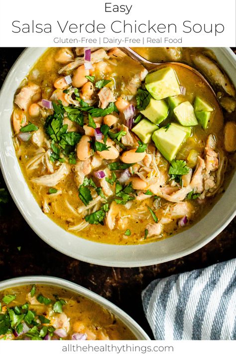 Low Cal Shredded Chicken Recipes, Salsa Verde Chicken Soup, Chicken Verde, Instapot Meals, Verde Chicken, Simple Soup, Salsa Verde Chicken, Easy Salsa, Green Meals