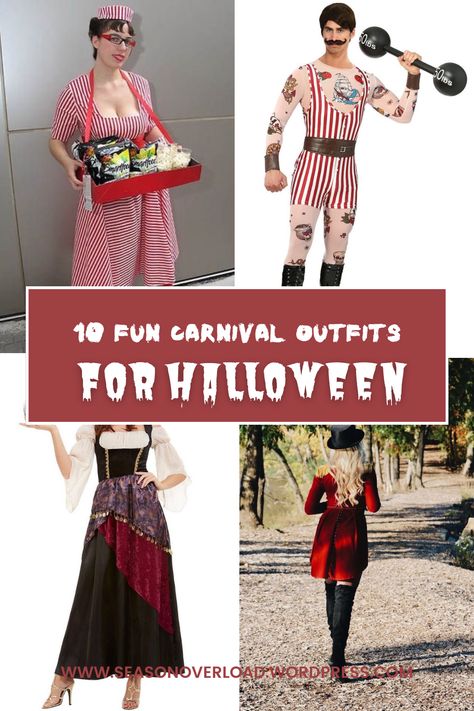 10 Carnival Halloween Costume Ideas – SeasonOverload Women’s Circus Costume, Circus Concession Costume, Carnival Costumes Diy Women, Women’s Circus Costumes, Carnival Theme Costume, Halloween Carnival Costumes, Circus Costumes Women Diy, Steampunk Circus Costume, Circus Group Halloween Costumes