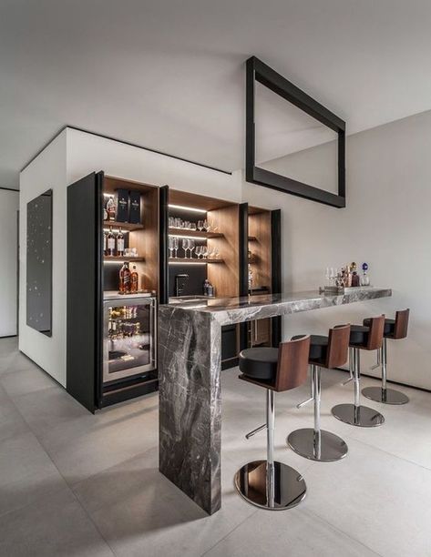 36 Worthy Home Bar Design Ideas for a Cozy Night Gathering ~ Matchness.com Contemporary Home Bar Designs, Modern Home Bar Designs, Bar Mini, Home Bar Rooms, Modern Home Bar, Home Bar Design, Diy Home Bar, Interior Design Per La Casa, Bar Interior Design