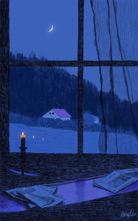 متحف فني, 동화 삽화, Night Illustration, Illustration Art Drawing, Night Scene, Blue Hour, Drawing Artist, Night Art, Pretty Art