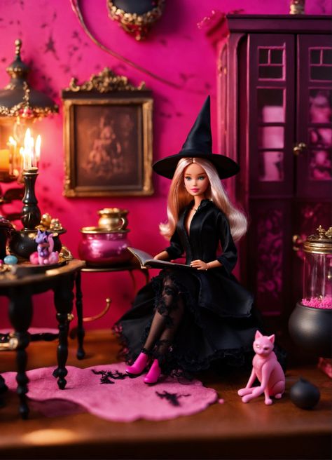 Barbie 
Barbie witch 
Barbie witch aesthetic 
Barbie pink witch 
Pink witch 
Pink witch aesthetic 
Aesthetic
Witch aesthetic 
Barbie dolls 
Witchcraft 
Witchcraft aesthetic 
Barbie aesthetic 
Pink 
Gorgeous witch 
Witches Barbie Halloween Photoshoot, Witch Barbie, Magic Outfits, Gothic Barbie, Barbie Trend, Barbie Witch, Goth Barbie, Vampire Barbie, Halloween Diorama