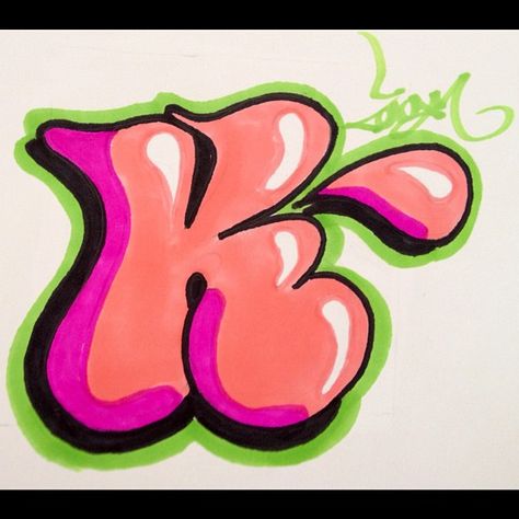 Bubble Letter K by Reign One, via Flickr K In Graffiti, Bubble Letter K, Desain Ux, Bubble Alphabet, Graffiti Lettering Alphabet, Graffiti Art Letters, The Letter K, Graffiti Words, Graffiti Lettering Fonts