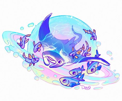 Cute Stingray Drawing, Manta Ray Art, Marnie Was There, When Marnie Was There, Sea Creatures Art, Shark Art, Creature Artwork, Art Trade, Cute Animal Drawings Kawaii