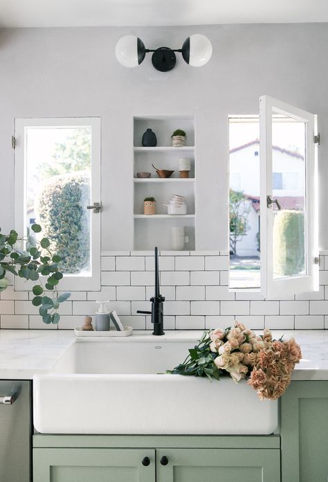 A Cozy Kitchen Renovation: Review on Ikea Cabinets with SemiHandmade Fronts Small Kitchen Lighting Ideas, Ikea Farmhouse Sink, Small Kitchen Lighting, Sage Kitchen, Ikea Kitchen Remodel, Landscaped Garden, Devol Kitchens, Vantage Point, Ikea Cabinets