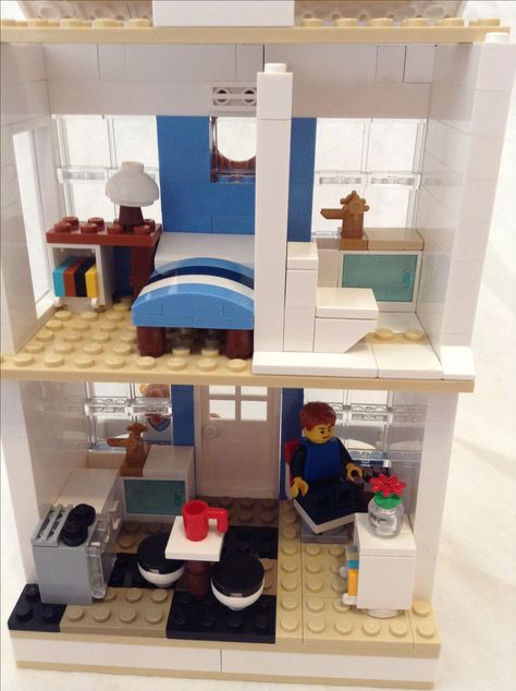 Cute blue Lego house interior Lego Blocks Ideas, Lego Blocks Cake, Outdoors Tattoos, Easy Lego Creations, Tattoos Animals, Lego Houses, Lego House Ideas, Instructions Lego, Cake Cute