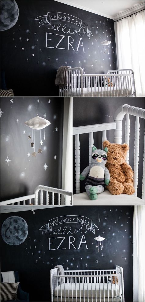 Starry Night Nursery, Nursery Decoration Ideas, Chalkboard Nursery, Chalkboard Paint Wall, Chalkboard Walls, Night Nursery, Dreamy Nursery, Blackboard Wall, Chalk Wall