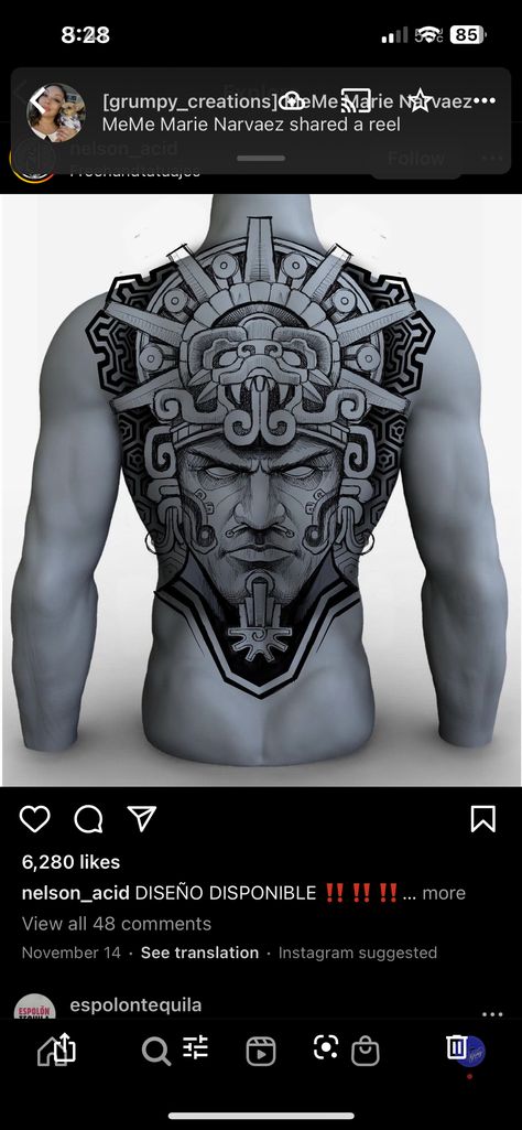 Mayan Chest Tattoo Men, Mayan Aztec Tattoo, Mayan Back Tattoo, Aztec Symbols Tattoo, Aztec Back Tattoo, Aztec Gods Tattoo, Mayan Tattoo Designs, Aztec Neck Tattoo, Aztec Art Tattoo