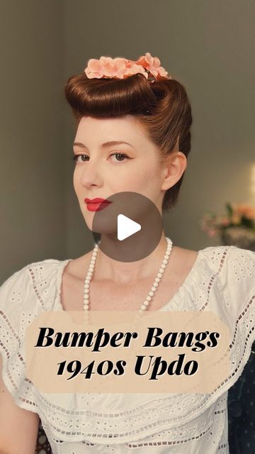 1950s Bun Hairstyles, 50s Pin Up Hair, Victory Rolls Short Hair, Victory Rolls Tutorial, Glamorous Updo, Victory Roll Hair, 50s Hair Tutorials, Bumper Bangs, Pinup Hair Tutorial