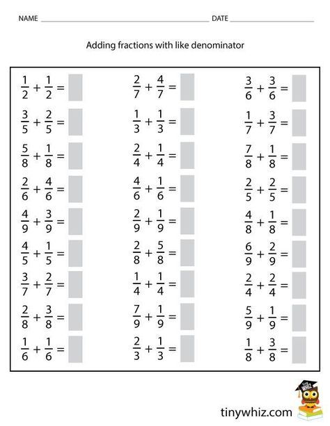 Adding Fractions With Like Denominators: A Free Printable Worksheet for Kids Adding Like Fractions Worksheet, Adding Fractions Worksheet, Like Fractions Worksheet, Adding Fractions With Like Denominators, Fractions To Decimals Worksheet, Fractions With Unlike Denominators, Math Worksheets For Kids, Addition Of Fractions, Proper Fractions