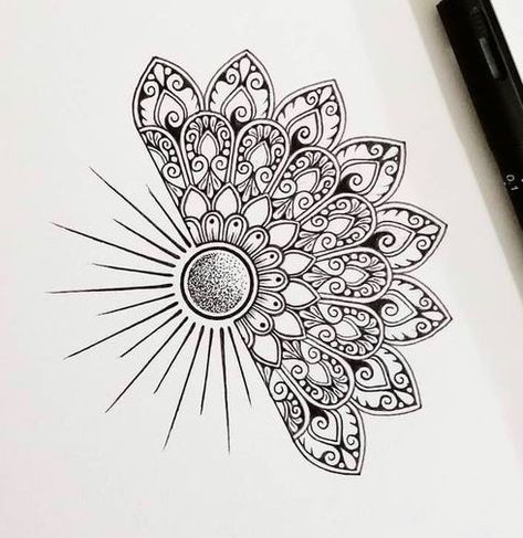 Brooke Tattoo, Mandala Sun Tattoo, Mandala Thigh Tattoo, Bridge Tattoo, Sunshine Tattoo, Compass Rose Tattoo, Sun Mandala, Beginner Tattoos, Cool Chest Tattoos