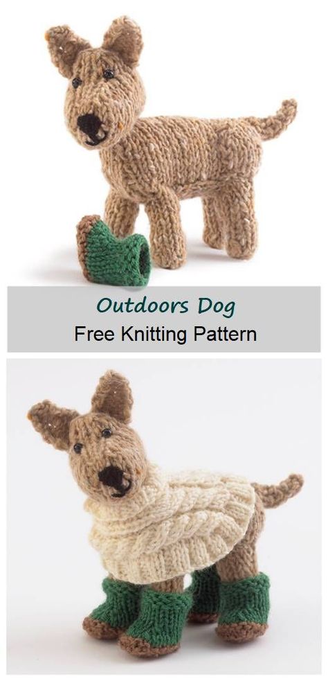 Outdoors Dog Free Knitting Pattern - Your Crafts Knitting Animals, Knitting Space, Knitting Patterns Free Dog, Animal Knitting, Timmy Time, Knitted Stuffed Animals, Miniature Knitting, Knitted Toys Free Patterns, Knit Toys