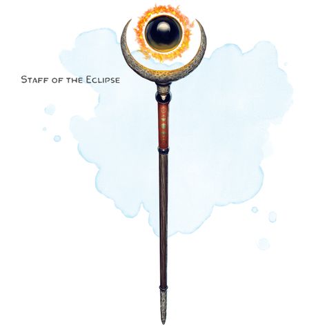 Staff of the Eclipse | Patreon Item Design Art, Fantasy Items Art, Griffons Saddlebag, The Griffon's Saddlebag, Griffon's Saddlebag, Artifact Art, Magical Items, Dim Light, D D Items