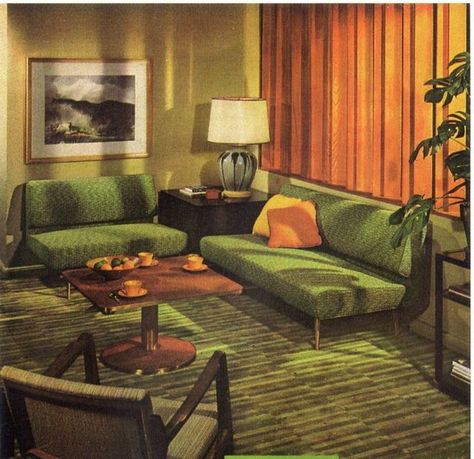 Mid Century Modern Living Room Design, 1950s Living Room, Sala Vintage, Mid Century Interior, Retro Interior Design, Room Green, 70s Home, Retro Living Rooms, 70s Home Decor