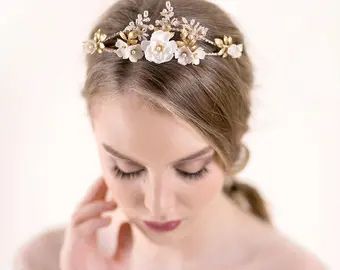 Floral tiara | Etsy Tiara Gold, Floral Tiara, Flower Tiara, Beautiful Tiaras, Tiara Hairstyles, Luxury Bridal, Bridal Crown, Bridal Tiara, Bridal Flowers