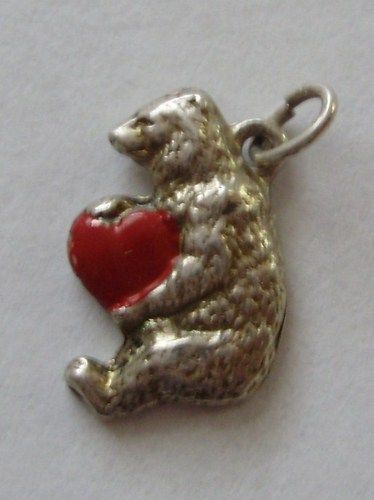 Antique Charms, Bear Accessories, Bear With Heart, Antique Things, Bear Jewelry, Bear Picnic, Silver Bear, Random Items, Vintage Charm Bracelet