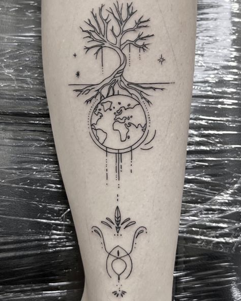 Tree Growing, Nature Tattoo, Fine Line Tattoo, Line Tattoo, Nature Tattoos, Fine Line Tattoos, Line Tattoos, Growing Tree, Fine Line