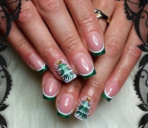 White And Green Nails, Pride Nails Designs, Nails Short Acrylic, Nails Designs Short, Christmas Tree Nails, Pride Nails, French Tip Nail Designs, Acrylic Nails Ideas, Tree Nails