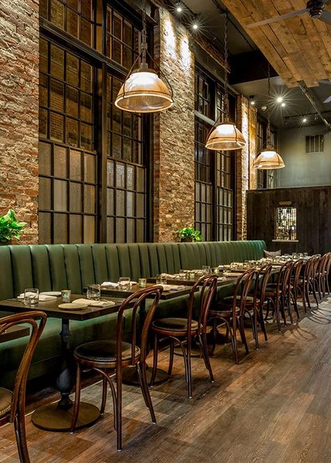 Hospitality Flooring: Ledger Restaurant & Bar | Parterre Flooring Systems University House, Restaurant Layout, Bar Deco, Brick Accent Walls, Restaurant Design Inspiration, Pub Interior, Restaurant Flooring, Industrial Restaurant, Bar Design Awards