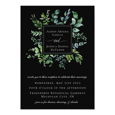 Black Wedding Invitations Modern, Crazy Gf, Blue And Green Wedding, Forest Foliage, Black Wedding Invitation, Dark Green Wedding, Dark Wedding Theme, Wedding October, Black And White Wedding Theme