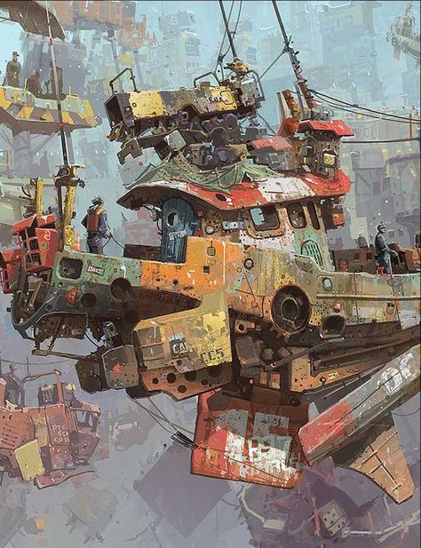 Scrap Punk Concept Art, Ian Mcque, Art Of Animation, Bg Design, Arte Robot, Cyberpunk City, Arte Cyberpunk, Strange Things, Futuristic Art