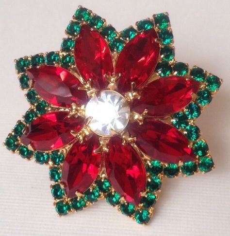 Vintage Rare Style Christmas Poinsettia Red Rhinestone Signed Eisenberg Ice Christmas Brooch, Antique Costume Jewelry, Christmas Bling, Jeweled Christmas, Holiday Pins, Christmas Poinsettia, Christmas Pins, Red Rhinestone, Holiday Jewelry