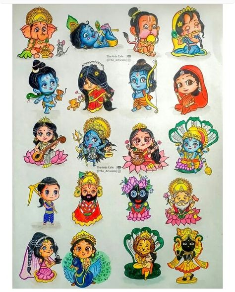 Radha Cute Drawing, Cartoon God Images, Gods Paintings Hindu, Drawing Ideas Easy Of God, Indian God Drawing Easy, Cute God Drawing Easy, Diwali Related Drawings, Krishna Creative Art, Krishna Bhagwan Drawing