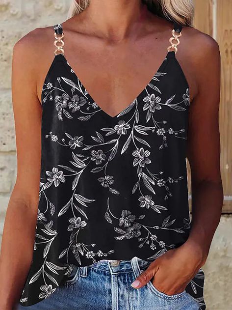 Women's Camisole Tank Top Camis Orange White Black Floral Print Sleeveless Holiday Weekend Streetwear Casual V Neck Regular Floral S / 3D Print 2023 - US $17.99 Camisole Top Outfit, Date Fits, Suspenders For Women, Loose Tank Tops, Womens Camisoles, Black Camis, Women's Tank Tops, Top Outfit, Sport Tank Tops