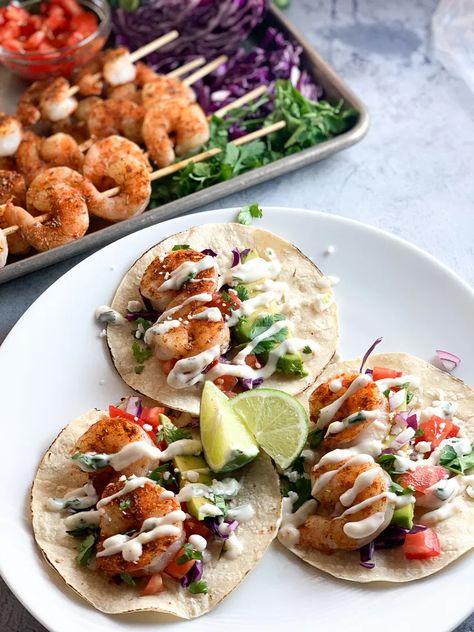 High Protein Shrimp Tacos, Macro Tacos, Shrimp Pasta Recipes Creamy, Healthy Shrimp Tacos, Easy Shrimp Pasta, Shrimp Pasta Recipes Easy, Grilled Shrimp Tacos, Shrimp Tacos Easy, Stay Fit Mom