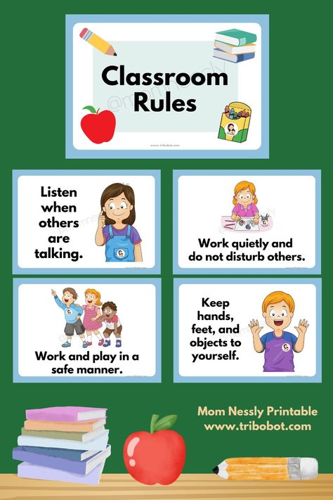 Classroom Rules Posters Classroom Rules Printable Posters, Preschool Class Rules, Classroom Rules Printable, Class Rules Poster, Classroom Rules Poster, English Activities For Kids, Class Rules, School Rules, Preschool Class