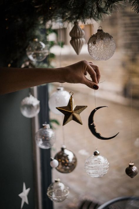 Moon Christmas Tree Topper, Moon Christmas Ornament, Celestial Christmas, Witchy Christmas, Moon Christmas, Moon Ornament, Mirror Border, Moon Tree, Dark Christmas