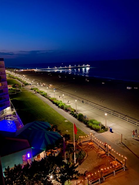 An evening view from our Hampton Inn room. Hampton Virginia, Virginia Beach Oceanfront, Beaches Turks And Caicos, Evening View, Old Dominion, Hampton Inn, Sky View, Night View, Beach Aesthetic